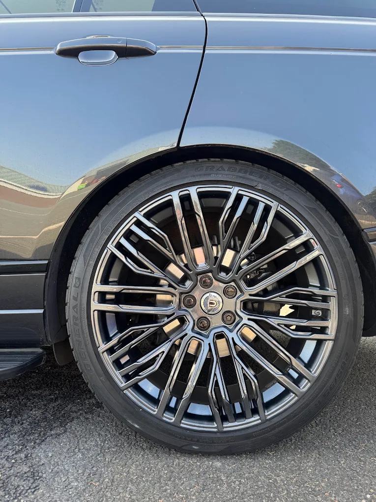 Finished alloy wheel fitted to a vehicle